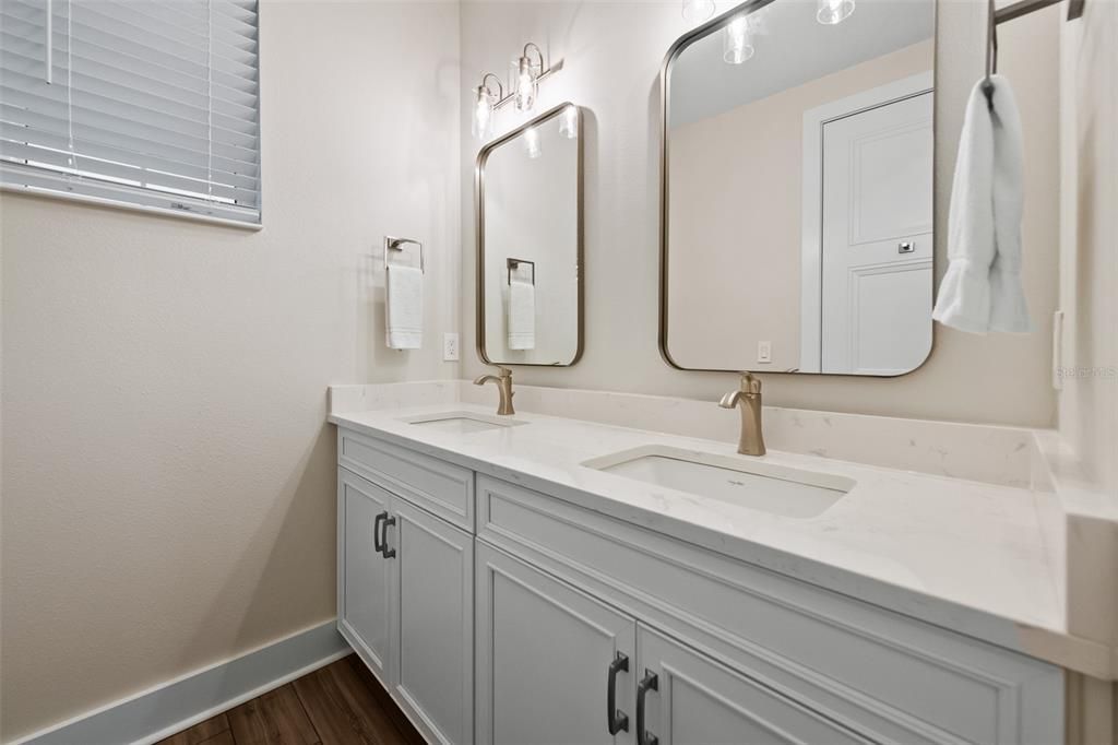 Bathroom, Dual Sink Vanities, Interior, Wood Texture Flooring