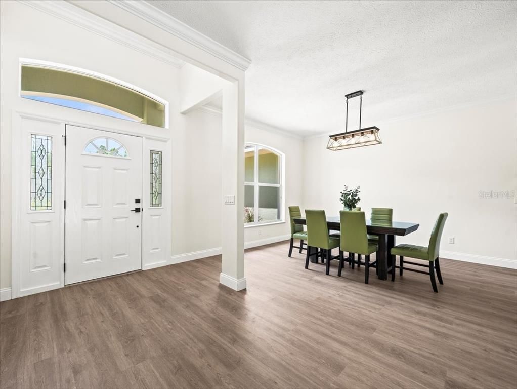 Dining room, Interior, Pendant Lights, Wood Texture Flooring