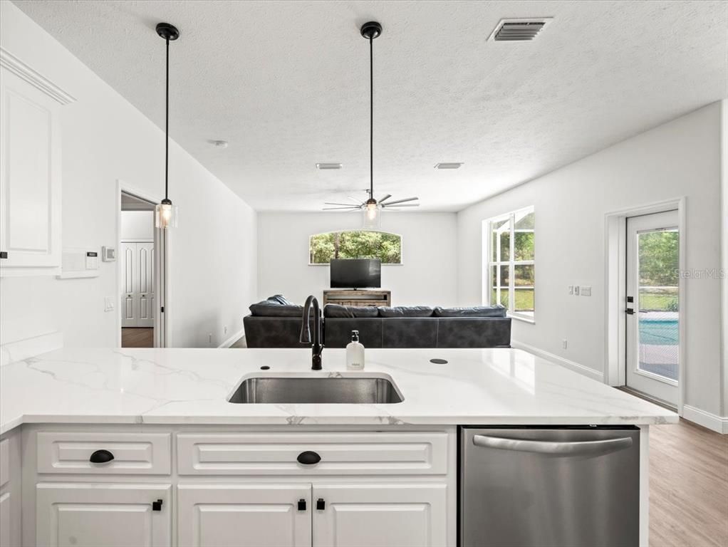 Interior, Kitchen, Pendant Lights, Recessed Lighting, Wood Texture Flooring