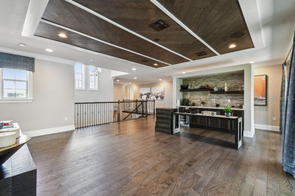 Interior, Recessed Lighting, Stone Walls, Wood Texture Flooring