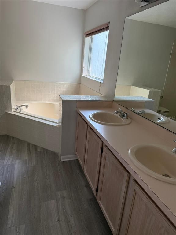 Bathroom, Dual Sink Vanities, Interior, Wood Texture Flooring