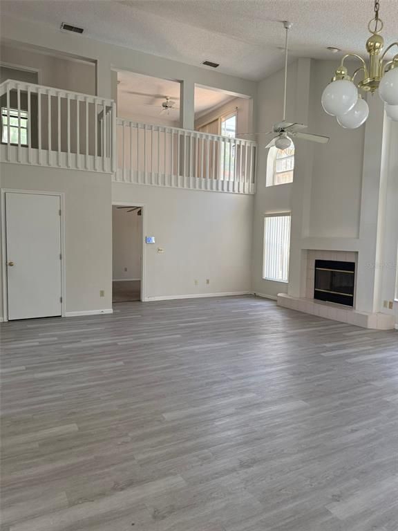 Fireplace, Interior, Pendant Lights, Wood Texture Flooring