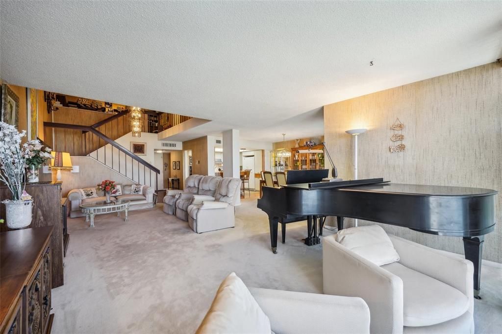 Interior, Living room, Pendant Lights, Piano
