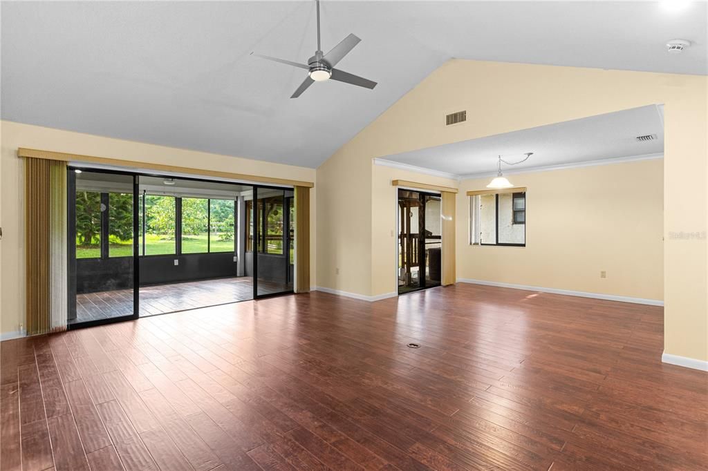 Empty room, Interior, Pendant Lights, Wood Texture Flooring