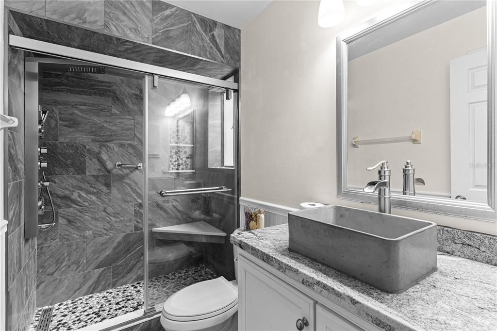 Bathroom, Glass Shower, Interior, Marble Walls