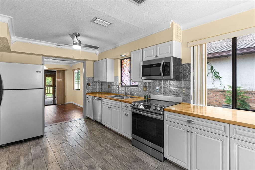 Interior, Kitchen, Stainless Steel Appliances, Wood Texture Flooring