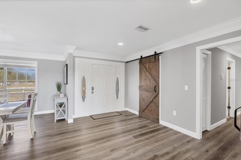 Dining room, Interior, Recessed Lighting, Wood Texture Flooring
