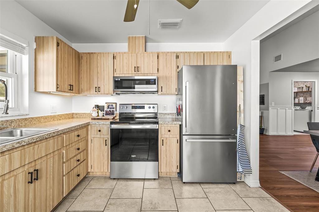Interior, Kitchen, Stainless Steel Appliances, Wood Texture Flooring