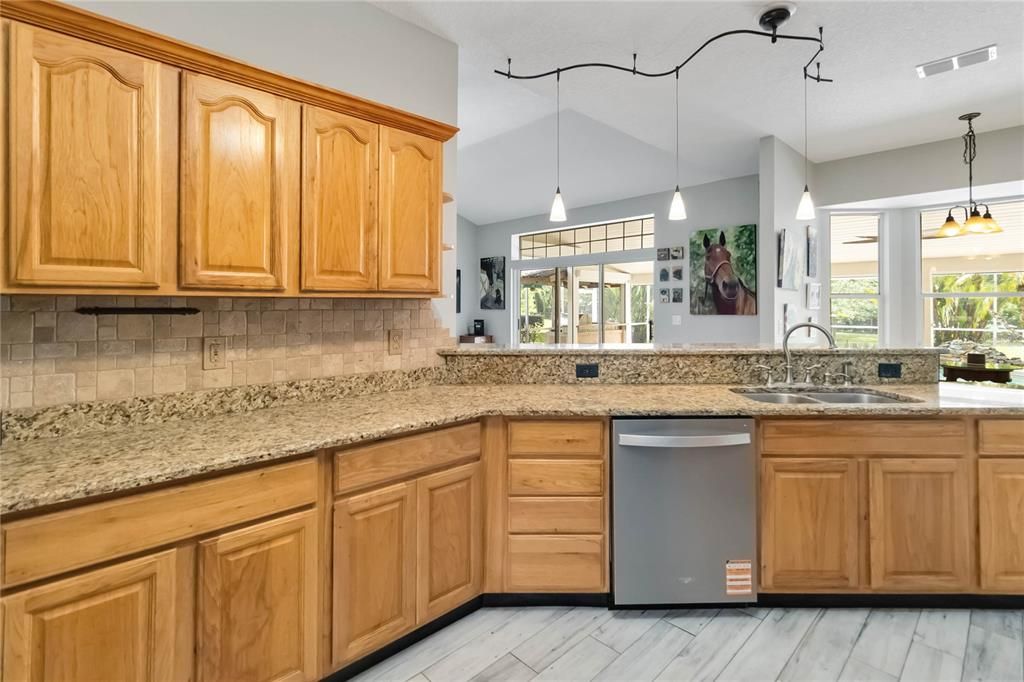 Interior, Kitchen, Pendant Lights, Wood Texture Flooring