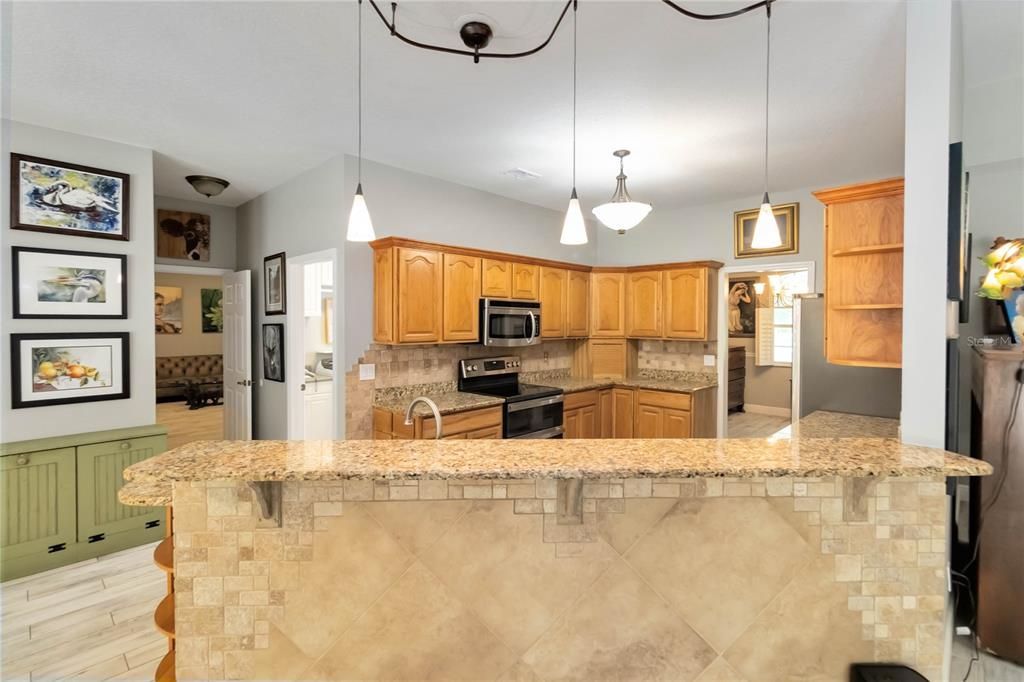 Interior, Kitchen, Pendant Lights, Wood Texture Flooring