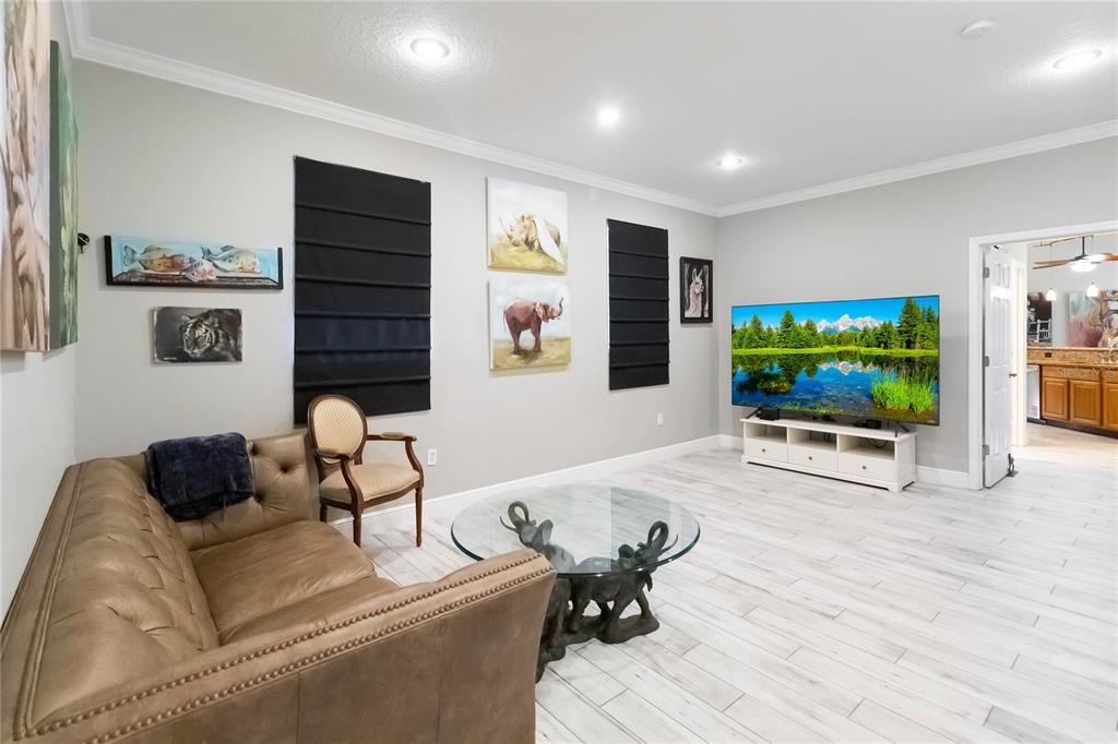 Interior, Living room, Recessed Lighting, Wood Texture Flooring