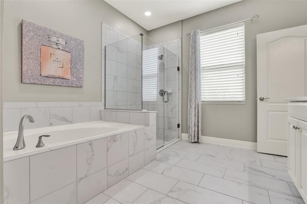 Bathroom, Glass Shower, Interior, Marble, Marble Walls, Recessed Lighting