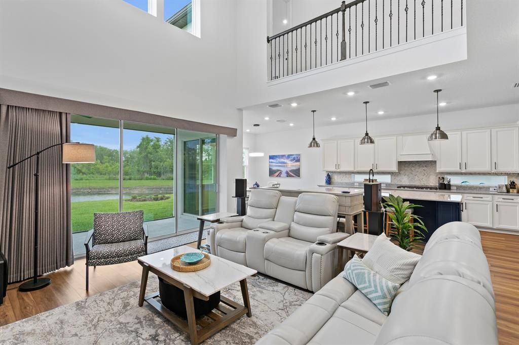 Interior, Kitchen, Living room, Pendant Lights, Recessed Lighting, Wood Texture Flooring