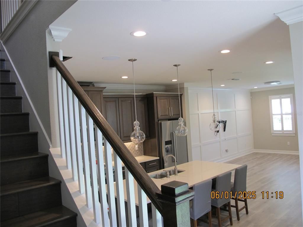 Interior, Kitchen, Pendant Lights, Recessed Lighting, Wood Texture Flooring