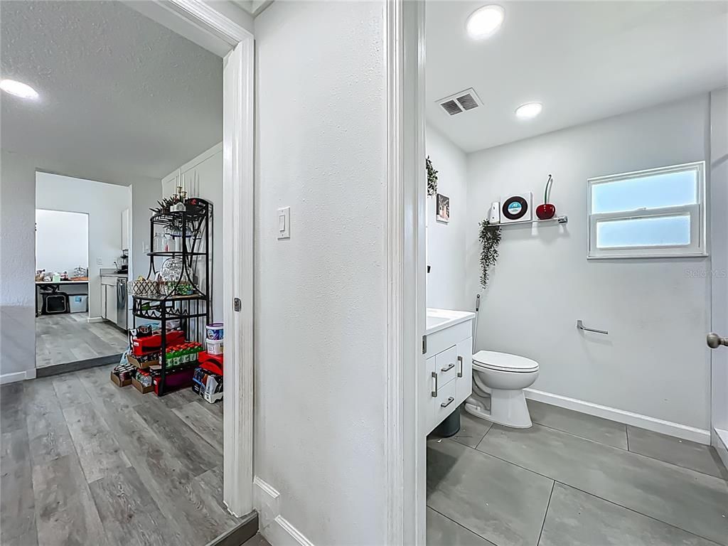 Bathroom, Interior, Recessed Lighting, Wood Texture Flooring