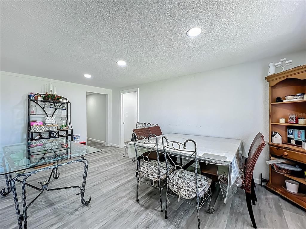 Dining room, Interior, Recessed Lighting, Wood Texture Flooring
