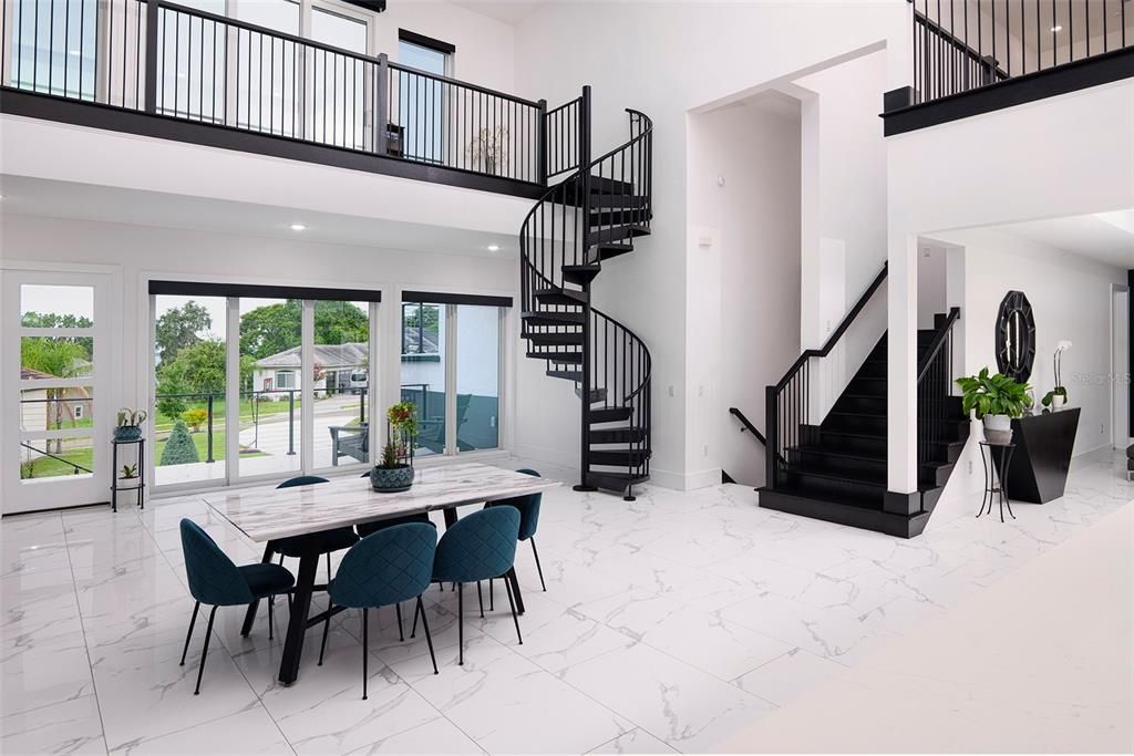 Dining room, Interior, Marble, Recessed Lighting
