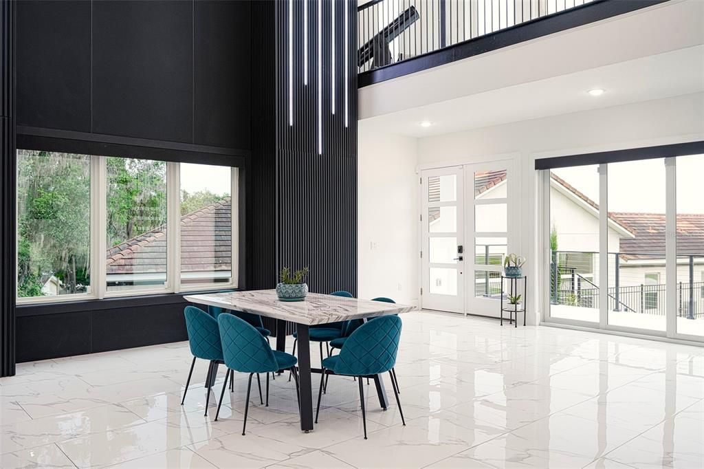 Dining room, Interior, Marble, Recessed Lighting