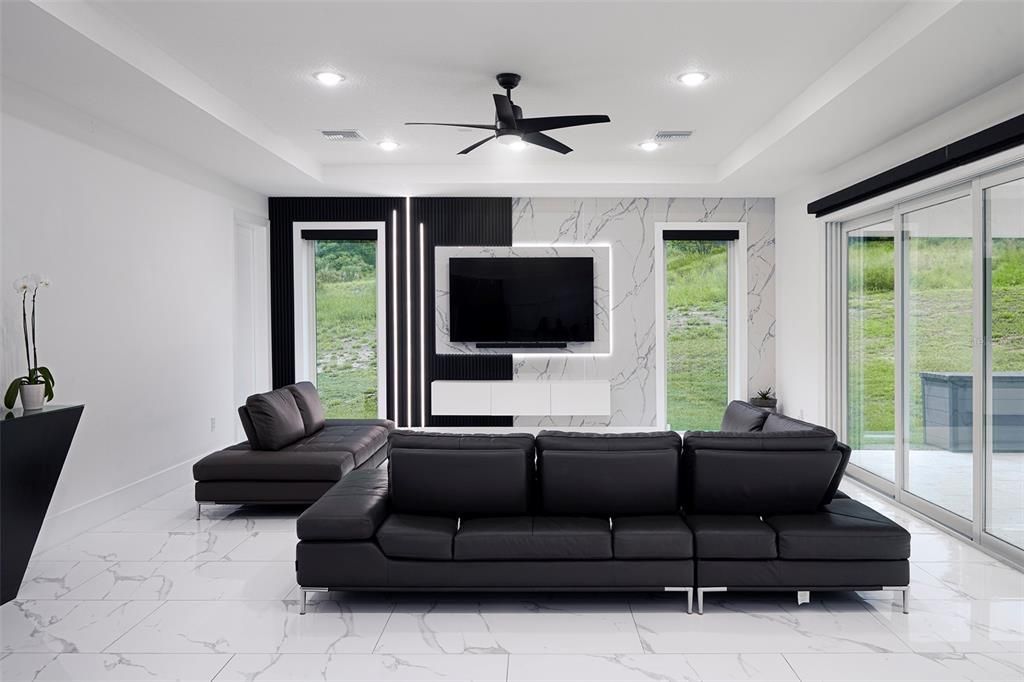 Interior, Living room, Marble, Marble Walls, Recessed Lighting