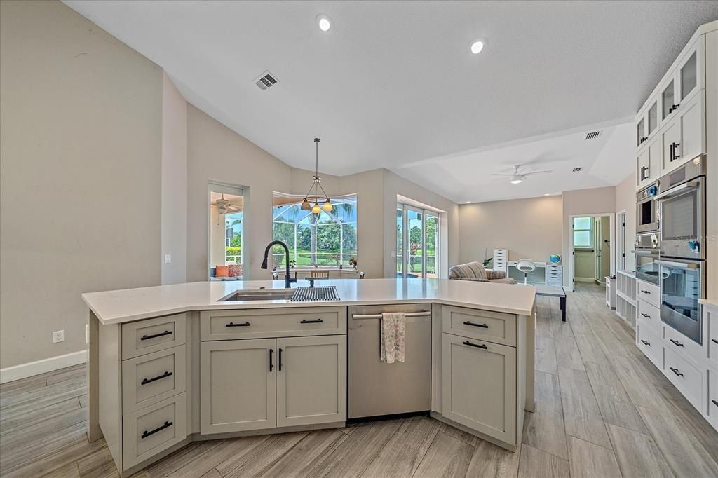 Interior, Kitchen, Pendant Lights, Recessed Lighting, Wood Texture Flooring