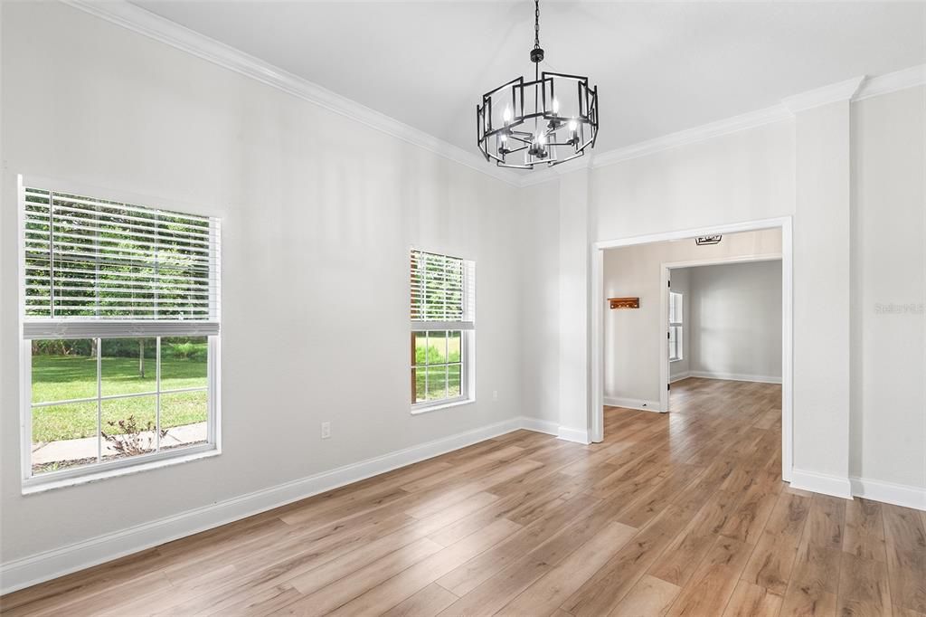 Chandelier, Empty room, Interior, Pendant Lights, Wood Texture Flooring