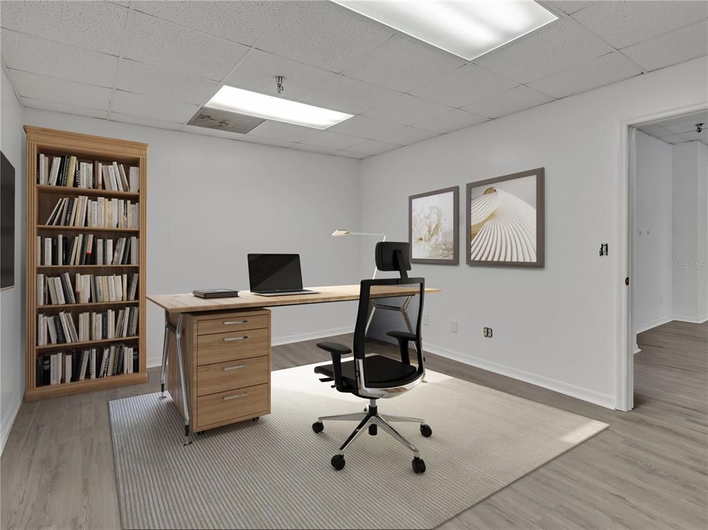 Home Office, Interior, Recessed Lighting, Wood Texture Flooring