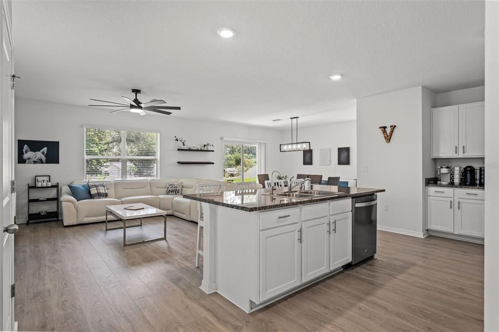 Dining room, Interior, Kitchen, Living room, Pendant Lights, Recessed Lighting, Wood Texture Flooring