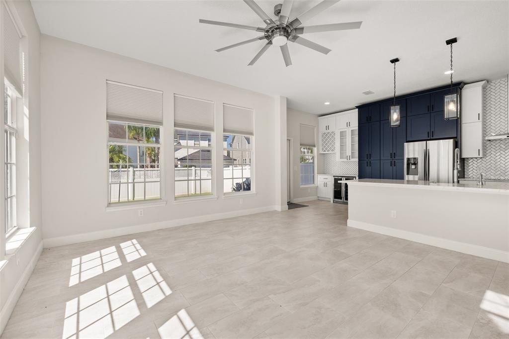 Empty room, Interior, Kitchen, Pendant Lights, Recessed Lighting, Stainless Steel Appliances