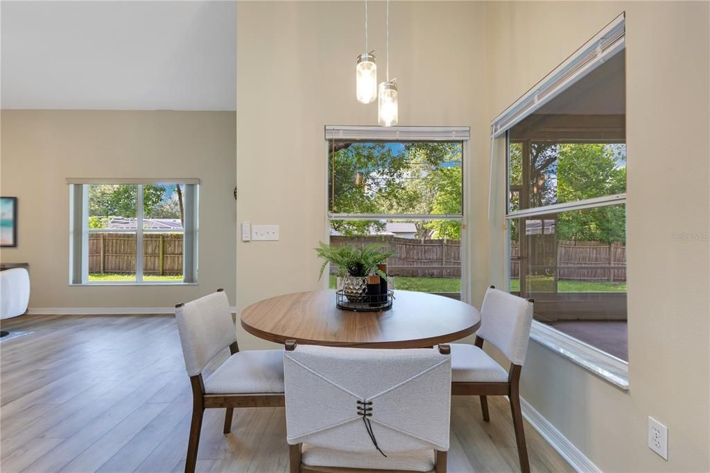 Dining room, Interior, Pendant Lights, Wood Texture Flooring
