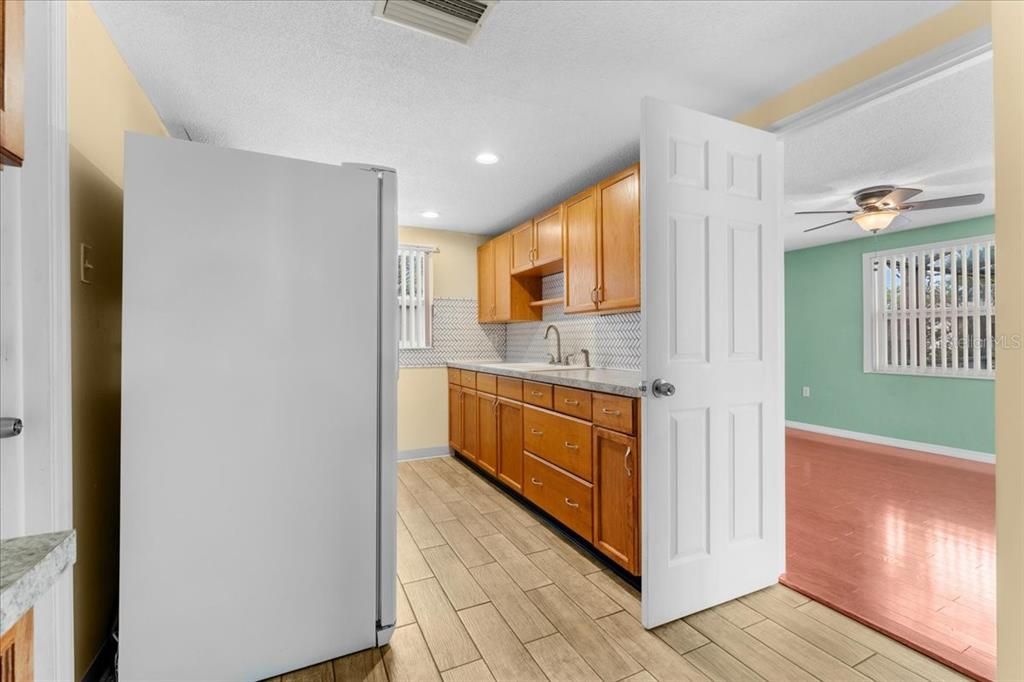 Interior, Kitchen, Recessed Lighting, Wood Texture Flooring