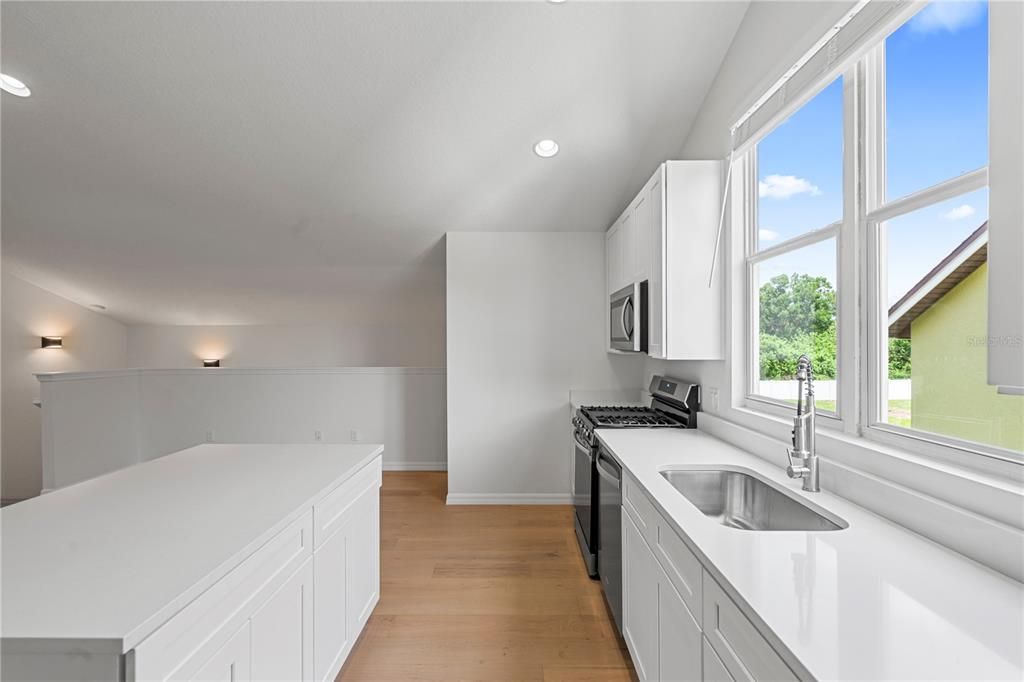 Interior, Kitchen, Recessed Lighting, Wood Texture Flooring