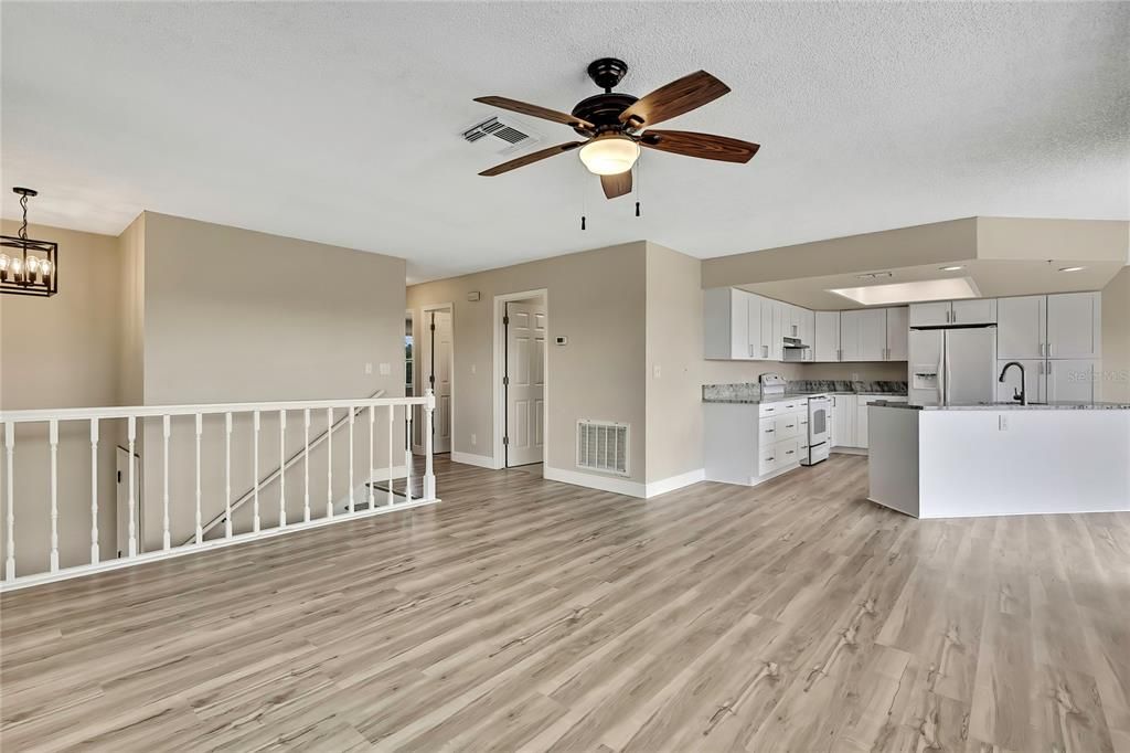 Interior, Kitchen, Pendant Lights, Wood Texture Flooring