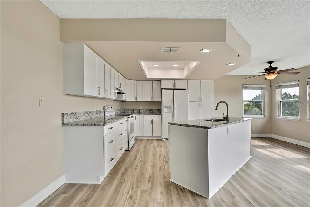 Interior, Kitchen, Recessed Lighting, Wood Texture Flooring
