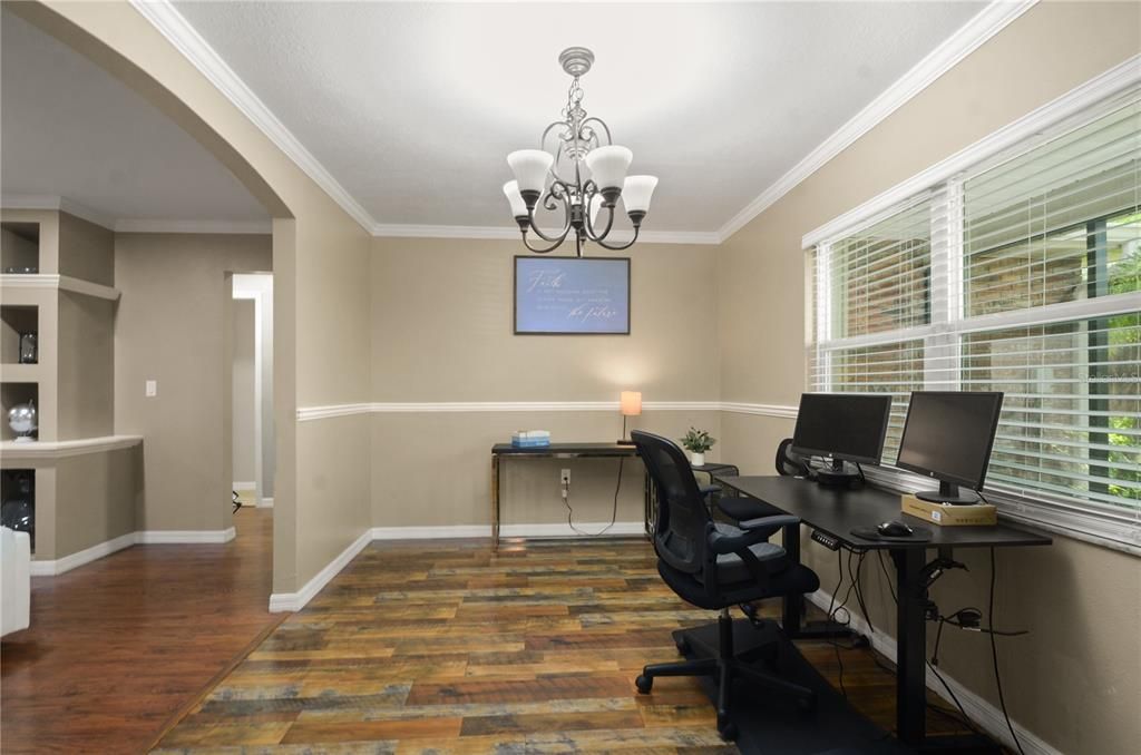 Chandelier, Home Office, Interior, Wood Texture Flooring