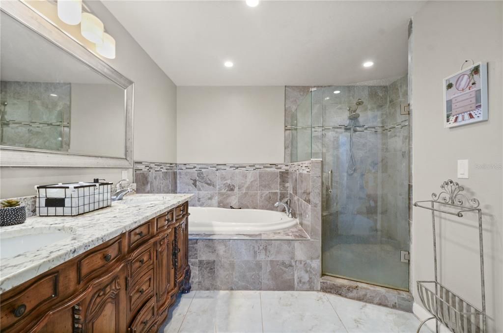 Bathroom, Dual Sink Vanities, Glass Shower, Interior, Recessed Lighting