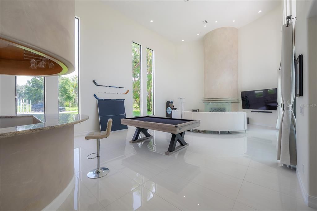 Billiard Table, Fireplace, Game Room, Interior, Recessed Lighting