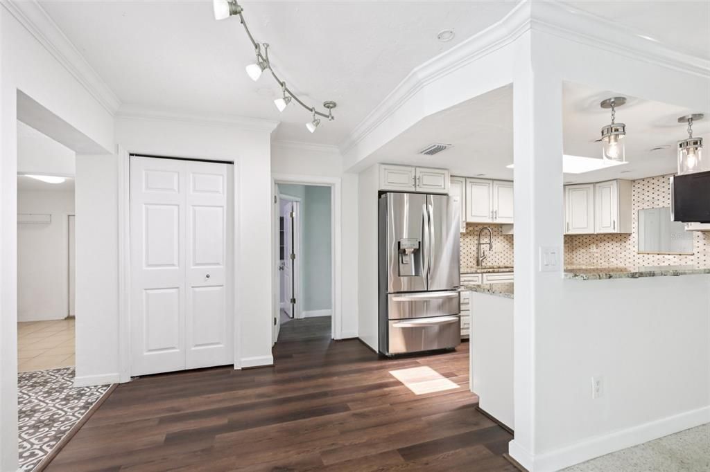 Interior, Kitchen, Pendant Lights, Stainless Steel Appliances, Wood Texture Flooring