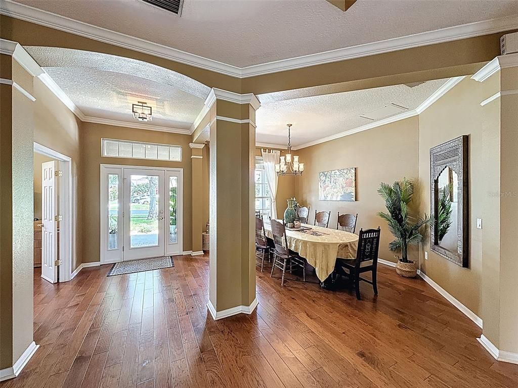 Chandelier, Dining room, Interior, Wood Texture Flooring