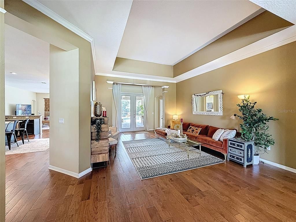 Interior, Living room, Recessed Lighting, Wood Texture Flooring