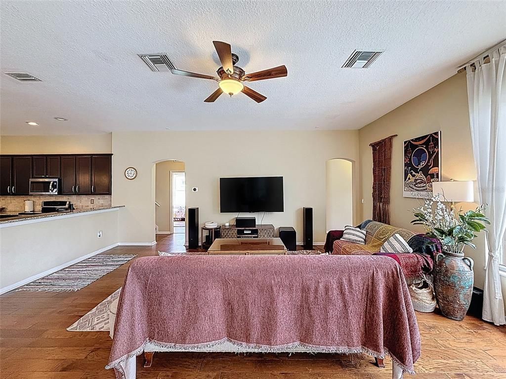 Interior, Kitchen, Living room, Recessed Lighting, Stainless Steel Appliances, Wood Texture Flooring