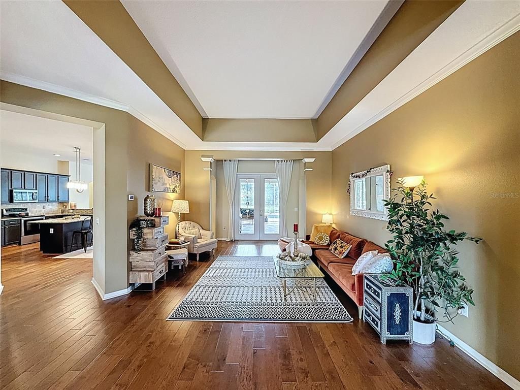 Interior, Kitchen, Living room, Pendant Lights, Stainless Steel Appliances, Wood Texture Flooring