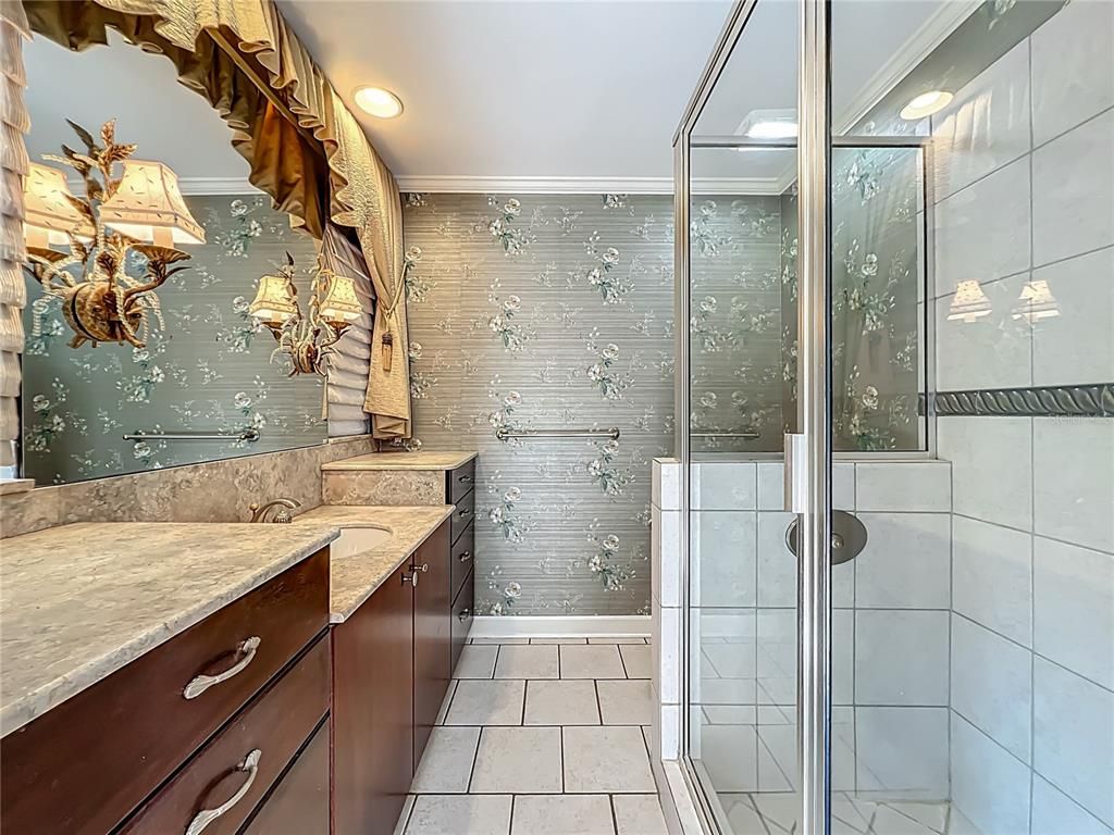 Bathroom, Glass Shower, Interior, Recessed Lighting