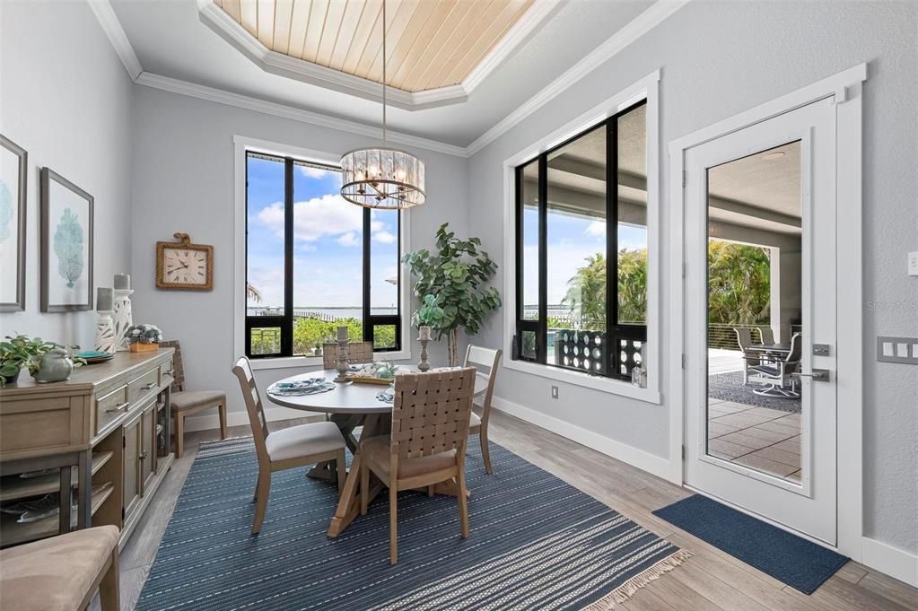 Chandelier, Dining room, Interior, Pendant Lights, Wooden Ceilings, Wood Texture Flooring
