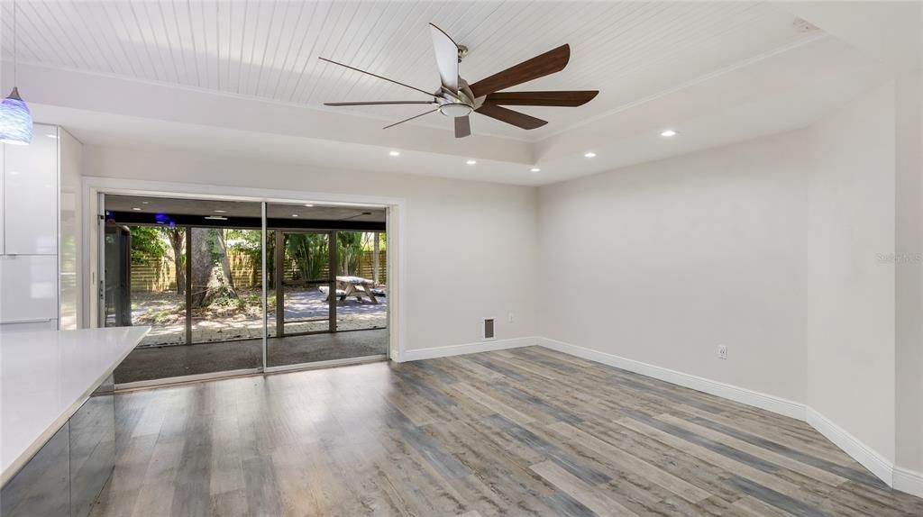 Empty room, Interior, Recessed Lighting, Wood Texture Flooring