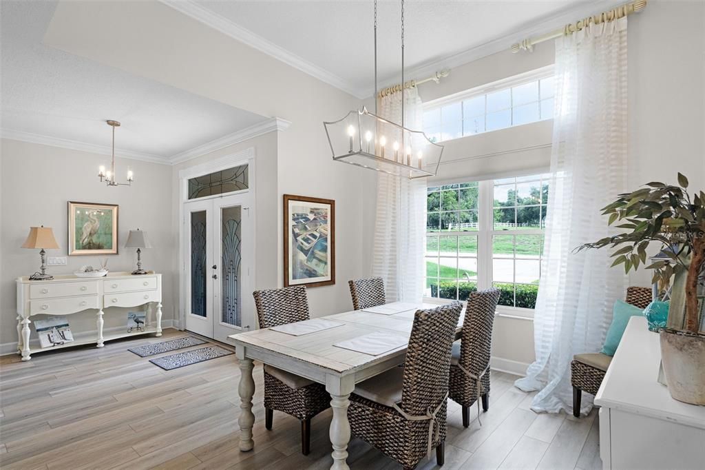 Chandelier, Dining room, Interior, Pendant Lights, Wood Texture Flooring