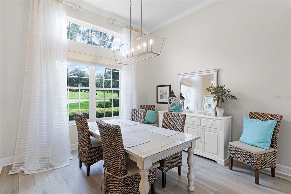 Dining room, Interior, Pendant Lights, Wood Texture Flooring