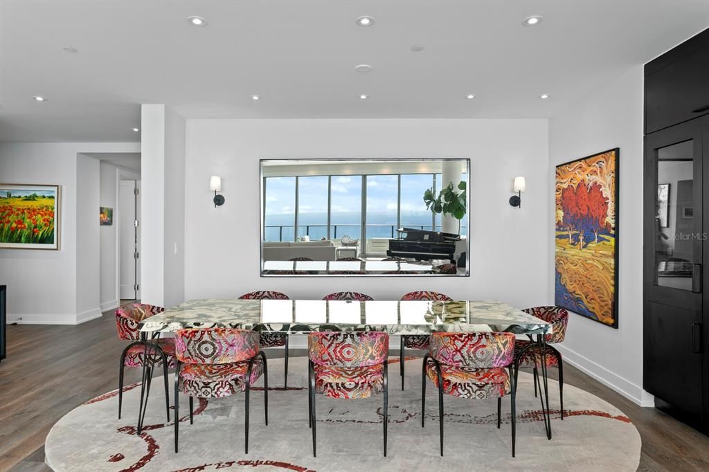 Dining room, Interior, Recessed Lighting, Water, Wood Texture Flooring