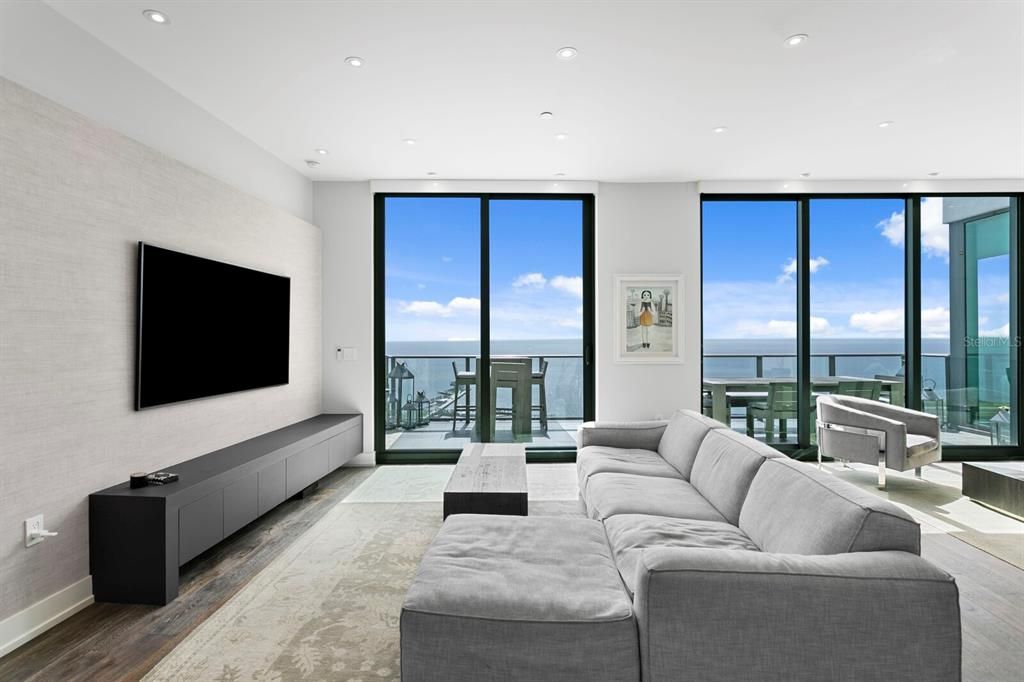 Interior, Living room, Recessed Lighting, Water, Wood Texture Flooring