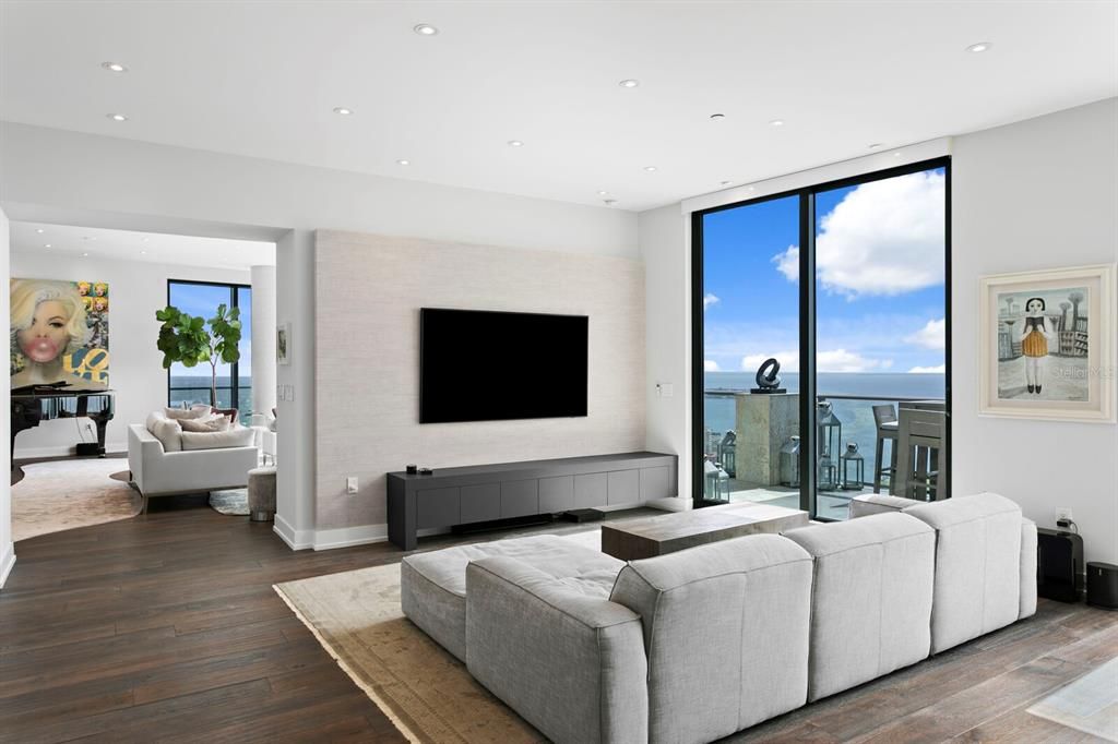 Interior, Living room, Recessed Lighting, Water, Wood Texture Flooring