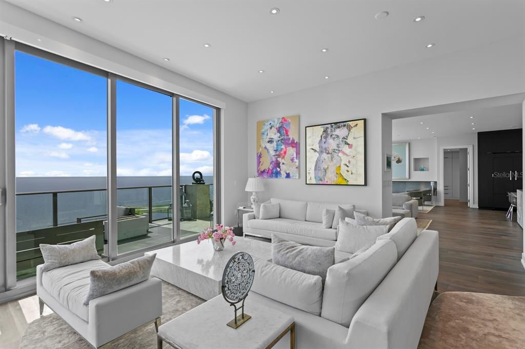 Interior, Living room, Recessed Lighting, Water, Wood Texture Flooring